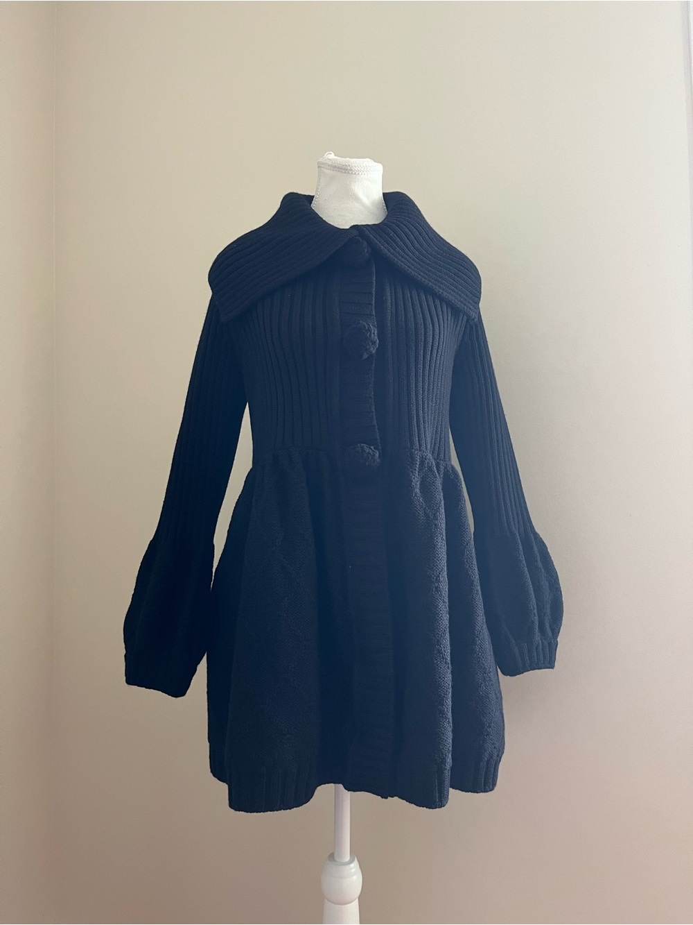 Luisa Spagnoli Black Ribbed Knit Dress with Peter Pan Collar